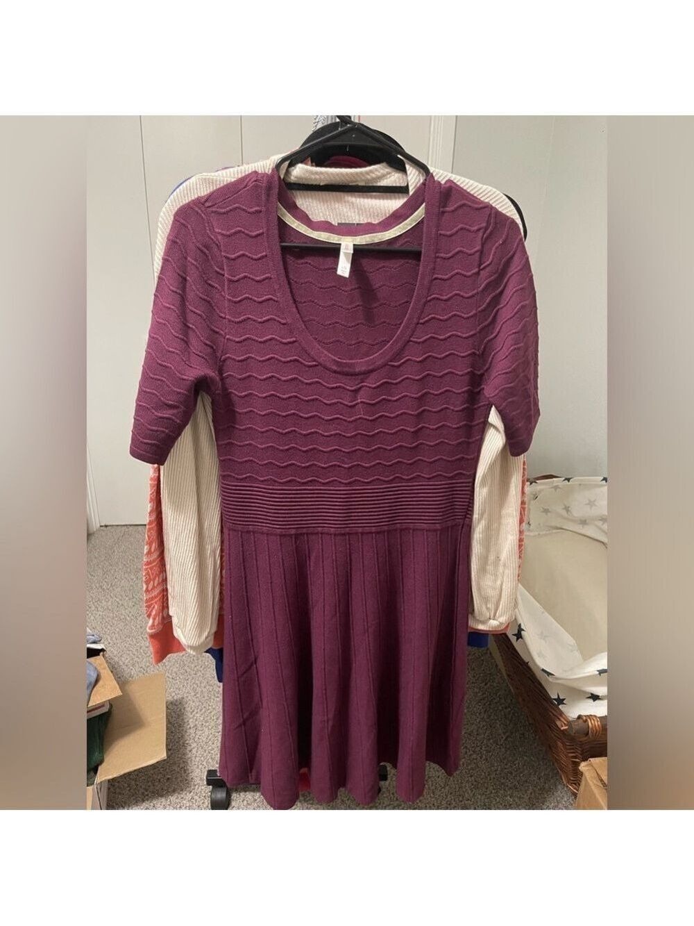 Xhilaration Women's L Burgundy Ribbed Knit Fit-and-Flare Sweater Dress or tunic